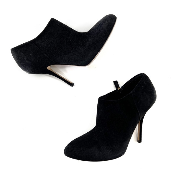 GUCCI Black Suede Ankle Zipper Booties Boots Leather Heels Made In Italy - Picture 2 of 8